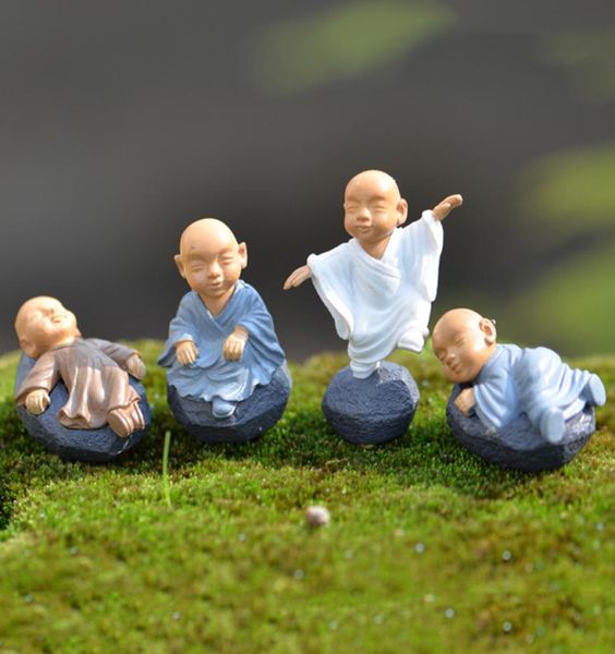Figuras de monje de dibujos animados de Kung Fu, miniadornos de monje, decoración de terrario, musgo, suculento, micropaisaje, artesanía de monje de resina, juguete para niños6101661