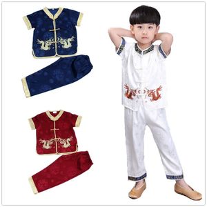 Kungfu Vêtements Costumes Bébé Garçon Chinois Costumes Traditionnels Enfants Cardigan Tee Shirt Pantalon Tang Sport Costume Doux Broderie 210413