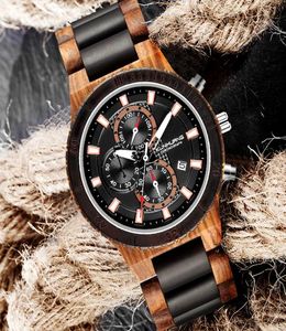 Kunhuang topmerk luxe houten horloge mannen stijlvolle houten uurwerken chronograaf militaire kwarts horloges in hout relogio masculino4878408