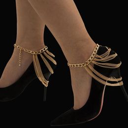 Kunjoe 1pc mode multilayer ketting hoge hakschoen eenvoudige voet enkel strand sieraden voet armband voor vrouwen meisje Anklet cadeau 240321