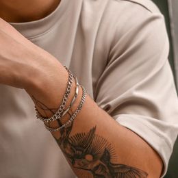 Kunjoe 3pcSet Bracelet de chaîne punk en acier inoxydable pour hommes Couleurs argentées minimalistes Gifts de bijoux de fête hip hop 240524