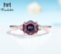 Kuoit 2CT lab-grown Alexandrite Edelsteen Ring voor Vrouwen 925 Sterling Zilver 585 rose goud zeshoek Luxe Ring Fijne jewerely 2201213556764