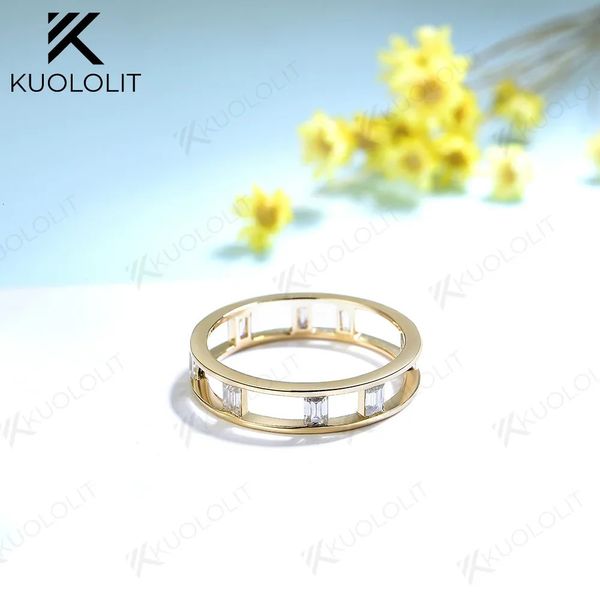 Kuololit 12ctw Emerald Cut Anneaux pour hommes Femmes Yellow Gold 18K 14K 10K 925 Sliver Band Ring Engagement Wedding 240507