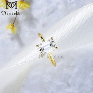 Kuololit 25CT bague pour femmes solide 14K10K or jaune 6*9 taille émeraude DVVS1 bague Solitaire pour fiançailles mariage 240122