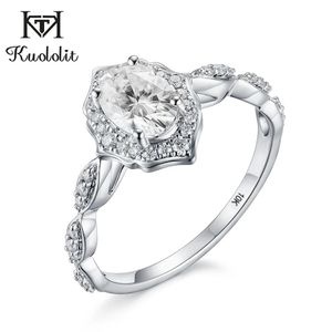 Kuololit 585 14K 10K bague en or blanc pour femme 1CT ovale 57 VVS D Solitaire fiançailles anniversaire mariage 240402