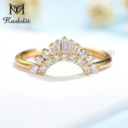 Kuololit 585 14K 10K anillo de oro amarillo para mujer banda en V a juego con solitario para fiesta de compromiso de boda joyería de lujo 240119