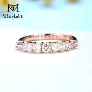 Kuololit Asscher coupe solide 18K 14K 10K bagues en or Rose pour femmes Solitaire bandes de luxe anniversaire de fiançailles 240402