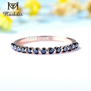 Kuololit negro 585 14K 18K oro rosa anillo de burbuja para mujer solitario a juego boda diamantes banda compromiso 240402