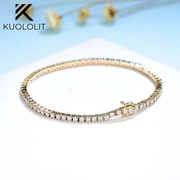 Bracelet kuololit pour les femmes solides 14k 10k jaune or Gra Tennis Engagement Cadeaux de Noël 231221