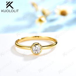 Anillo de diamantes cultivados en laboratorio Kuololit para mujer, conjunto de bisel de oro blanco sólido de 18 quilates, 14 quilates, anillos de compromiso con certificación NGIC 240115