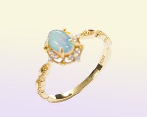 Kuololit Natural Opal Gemstone Sings for Women 925 STERLING Silver Fire Stone Yellow Color Ring Engagement de mariage Fine Bijoux Y14784736