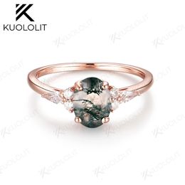 Kuololit Ovale Natuurlijke Mos Agaat Edelsteen Ringen voor Vrouwen Solid 925 Sterling Zilver Luxe Sieraden voor Bruiloft Verlovingscadeau 240119