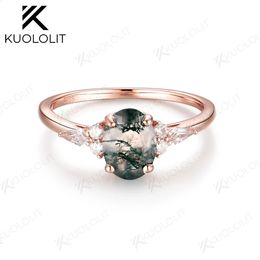 Kuololit Ovale Natuurlijke Mosagaat Edelsteen Ringen voor Vrouwen Solid 925 Sterling Zilver Luxe Sieraden voor Bruiloft Verlovingscadeau 240122