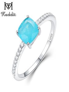 Kuololit Paraiba Tourmaline Gemstone Rings For Women Girls Solid 925 Silver Silver Emerald Tanzanite Band de mariage Fine Jewelry L5912506