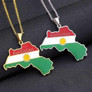 Collar de mapa de Kurdistán para mujeres y hombres, cadenas de Color dorado, collar de colgantes de mapa de bandera de Kurdistán, Collar de regalo de joyería de acero inoxidable L230704