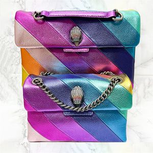 Diseñador londinense de cuero genuino Kurt Geiger Mini bolso de arco iris Mujeres para hombre Bolso de mano de lujo Espejo Calidad Rayas Bolso Almacenamiento Hombro Crossbody Clutch Cadena Bolsas