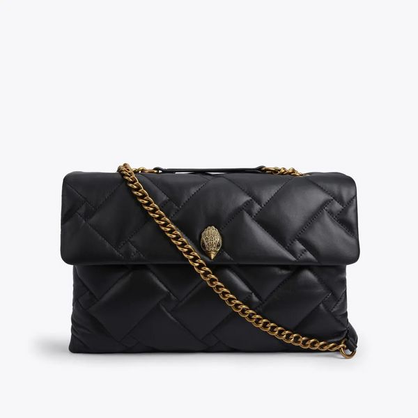 Kurt Geiger London Bolsos XXL de piel suave de 38 cm, bolso de hombro con cadenas negras de lujo, bolso cruzado grande y bolso