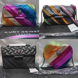 Kurt Geiger Mini Kensington Love Heart Sacs à bandoulière Black Lager Chain Sac à main pour femme Rainbow Cow Leather Eagle Cross Body Bag Crossbody Purse Messenger Sacs à main