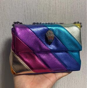 Kurt Geiger Mini Kensington Schoudertassen Echte Lederen Handtas Dames Rainbow Cow Leather Eagle Cross Body Bag 20cm Crossbody Portemonnee met Logo