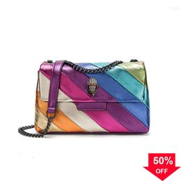 Kurt Geiger Rainbow Eagle Head Sacs à main Sac à bandoulière 26 cm Moyen Raibow Bird Patchwork Sacs à bandoulière Chaîne Petit F