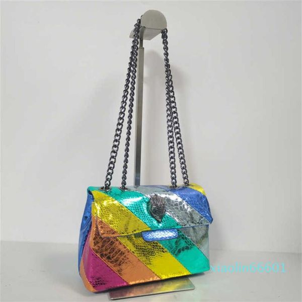 Kurt Geiger Bolso de hombro Bolsos de mujer Bolso de mano con costuras de cuero colorido Cadena cruzada Metal Cabeza de águila Reino Unido Diseñador de billetera de lujo 240J