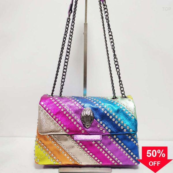 Kurt Geiger Bolso de hombro Mujer Bolsos Colorido Cuero Costura Bolso Cadena Crossbody Metal Eagle Head Reino Unido Cartera de lujo Diseñador debería