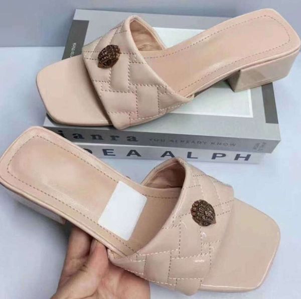 Kurt Geiger pantoufles de luxe femmes bloc talon tongs sandales matériel de concepteur aigle orteil ligne talons chaussures couleurs arc-en-ciel plus la taille diapositives de plage tout match