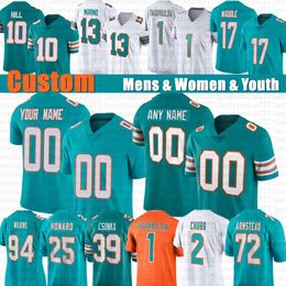 Tyreek Hill Tua Tagovailoa Jaylen Waddle Camiseta de fútbol personalizada Bradley Chubb Dan Marino Jevon Hollands Mike Gesicki Jaelan Phillips Skylar Thompson Xavien Howard