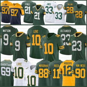 Josh Jacobs Love Christian Watson voetbalshirt Rashan Gary Romeo Doubs Jayden Reed Reggie White Brett Favre Lukas Van Ness Luke Musgrave Savage