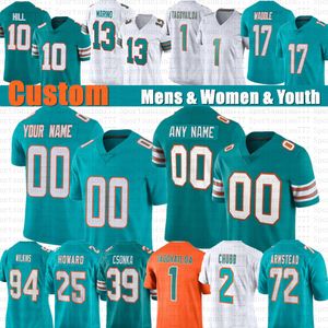 Tyreek Hill Tua Tagovailoa Jaylen Waddle Custom Football Jersey Bradley Chubb Dan Marino Jevon Hollands Mike Gesicki Jaelan Phillips Skylar Thompson Xavien Howard