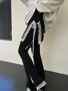 Kusahiki Koreaanse niche-ontwerp kant splitsen nep tweedelig elastische taille bodem rokbroek casual pittig meisje y2k pant 240524