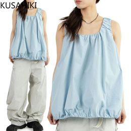 Kusahiki Zomer Nieuwe zoete solide kleurpophemd causaal Koreaanse stijl mouwloze geplooide camisole top voor vrouwen 240601