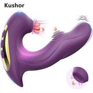 Kushor 3 in 1 Clitoris Zuigen Vibrator Vrouwelijke Voor Vrouwen Clit Clitoris Sucker Tong Likken Dildo Volwassenen Goederen Seksspeeltjes Vrouwelijke 240309