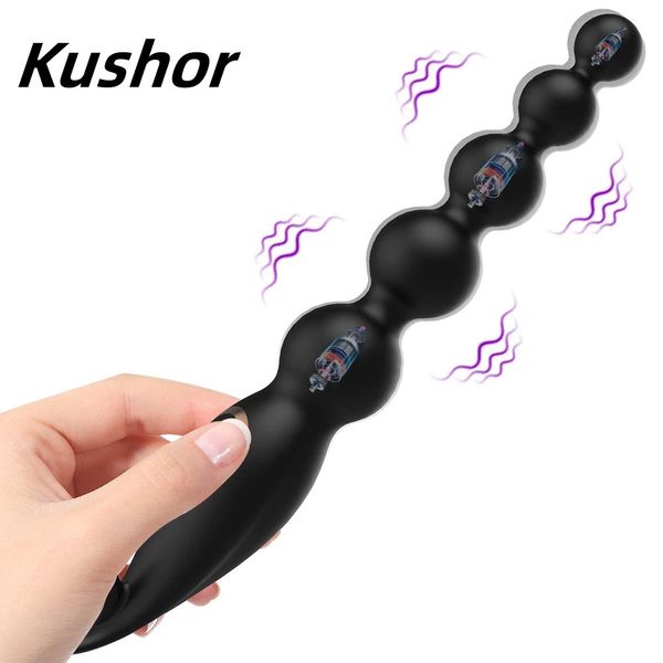 Kushor vibrant des perles anales en silicone boules de bougies de crosse vibratrice bdsm futplug mâle massage massage sexe toys for femme adultes 240227