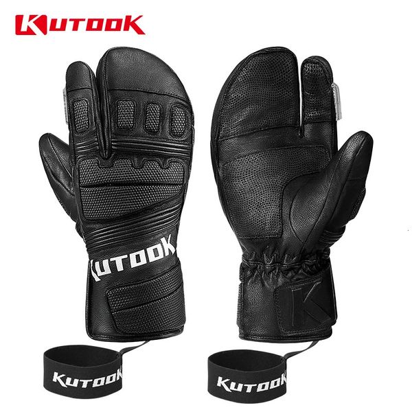 KUTOOK Guantes de esquí de piel de cabra Invierno Térmico Esquí Nieve Cuero Moto de nieve Manopla Snowboard Impermeable Antidesgaste 231228