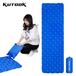 Kutook Opblaasbaar Slaapkussen Draagbare Lichtgewicht Camping Matras Vochtbestendig Luchtbed Camping Mat Travel Nylon TPU Q0109