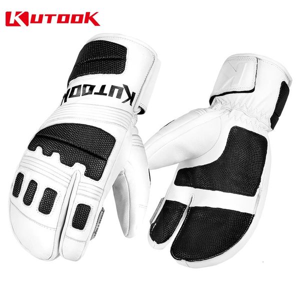 KUTOOK Guantes de esquí de invierno Piel de cabra Esquí térmico Nieve Moto de nieve Manopla Snowboard al aire libre Accesorios impermeables 231228