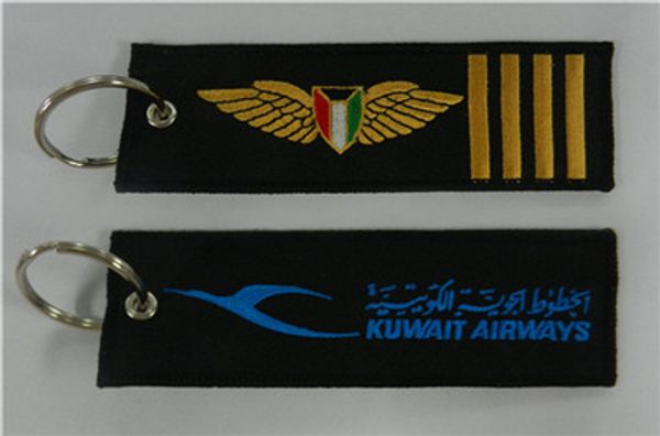 Koweït Airways Logo avec 4 Barres Broderie Tissu Porte-clés Aviation Tags 13 x 4cm 100pcs / lot
