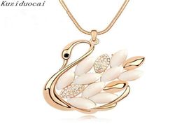 Kuziduocai 2018 Nueva joyería fina de moda Color dorado Diamante de imitación brillante elegante collares largos colgantes para mujeres Kolye N-957170373