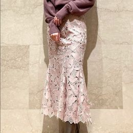 Kuzuwata herfst winter vrouwen jupes Japanse verse elegante mujer faldas hoge taille borduurwerk kanten holle slanke rokken 220317