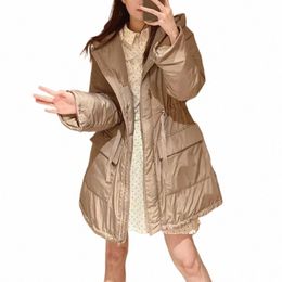 Kuzuwata Cuello con capucha Color sólido Abrigos de manga LG Cordón Parkas de un solo pecho JAPÓN Jaqueta Feminina Puffer Jacket 45VR #