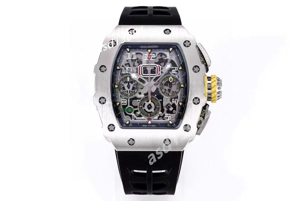 KVF RM11-03 montre pour homme Bracelet de montre en caoutchouc Montres-bracelets montres de créateurs Bouton de chronométrage à surface brossée en acier au titane marqué d'une caractéristique Font F1 Racing Inspiration