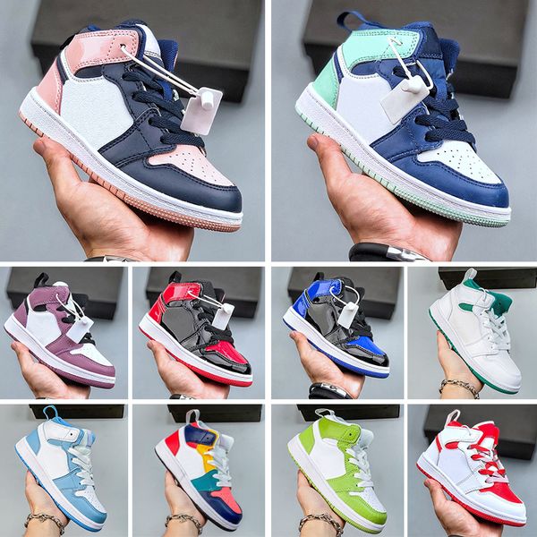 Kid Jordan 1 Retro 1s Shoes Jumpman 1 Shoes boys girls Big Kids Trainers Atmosphere Patent Bred baby infant toddler Dark Mocha Pink youth childrens sneakers
