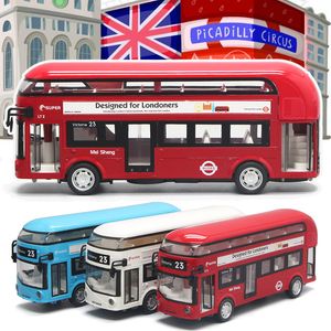 London Tour Bus Model Cars Kid Toy, Alliage moulé sous pression Autocar à deux étages pour la collecte d'adultes, 1:32, Son léger, Pull-back, Ornements, Cadeaux de fête d'anniversaire de Noël pour garçon, 2-1