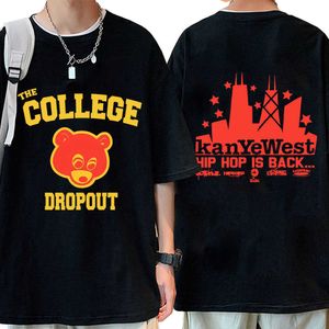 Kwxk Heren T-shirts College Dropout t-shirt Mannen Muziek Album Print Korte Mouw Toevallige Mannelijke Tees Tops Hip Hop streetwear T-shirt L230222