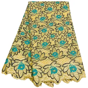 KY-5065 Nigerian en venta Rhinestones Swiss Voile Lace Fabrica 5 yardas bordadas Atractiva fiesta de tela de algodón para mujeres Vestidos formales de verano y otoño