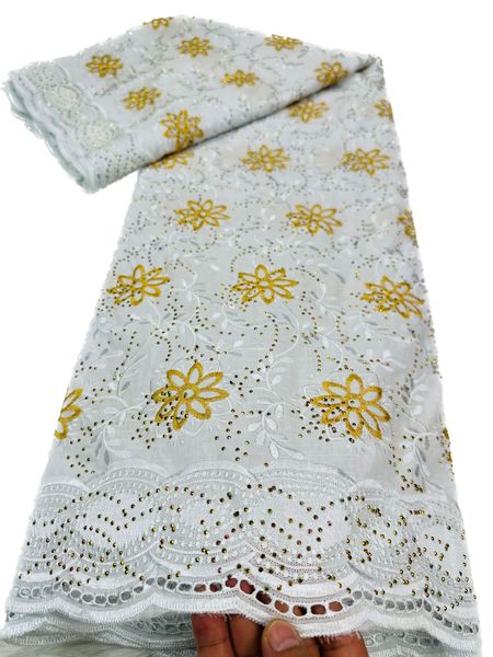 KY-5168 Tissu de coton brodé avec strass pour femmes, robe formelle africaine en vente, tissu en dentelle de voile suisse, dernière longueur de 4,5 m, fête de mariage, été et automne