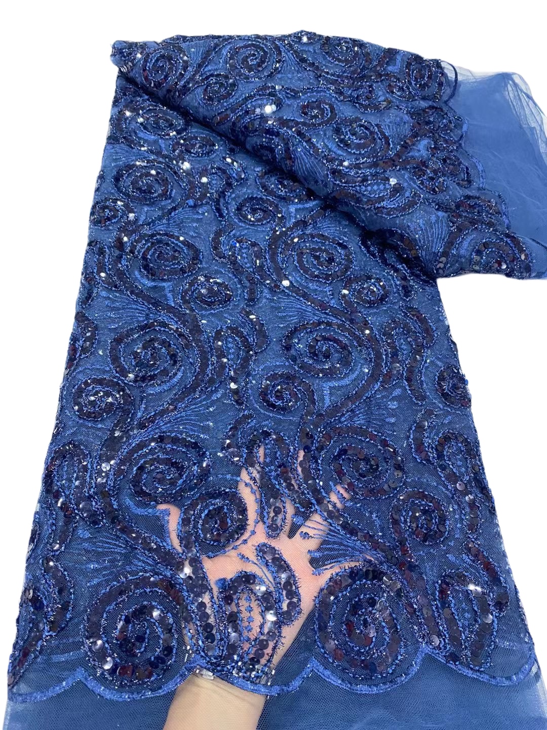 KY-6040 Tecido de renda de bordados líquidos com lantejoulas de lantejoulas vestido noturno