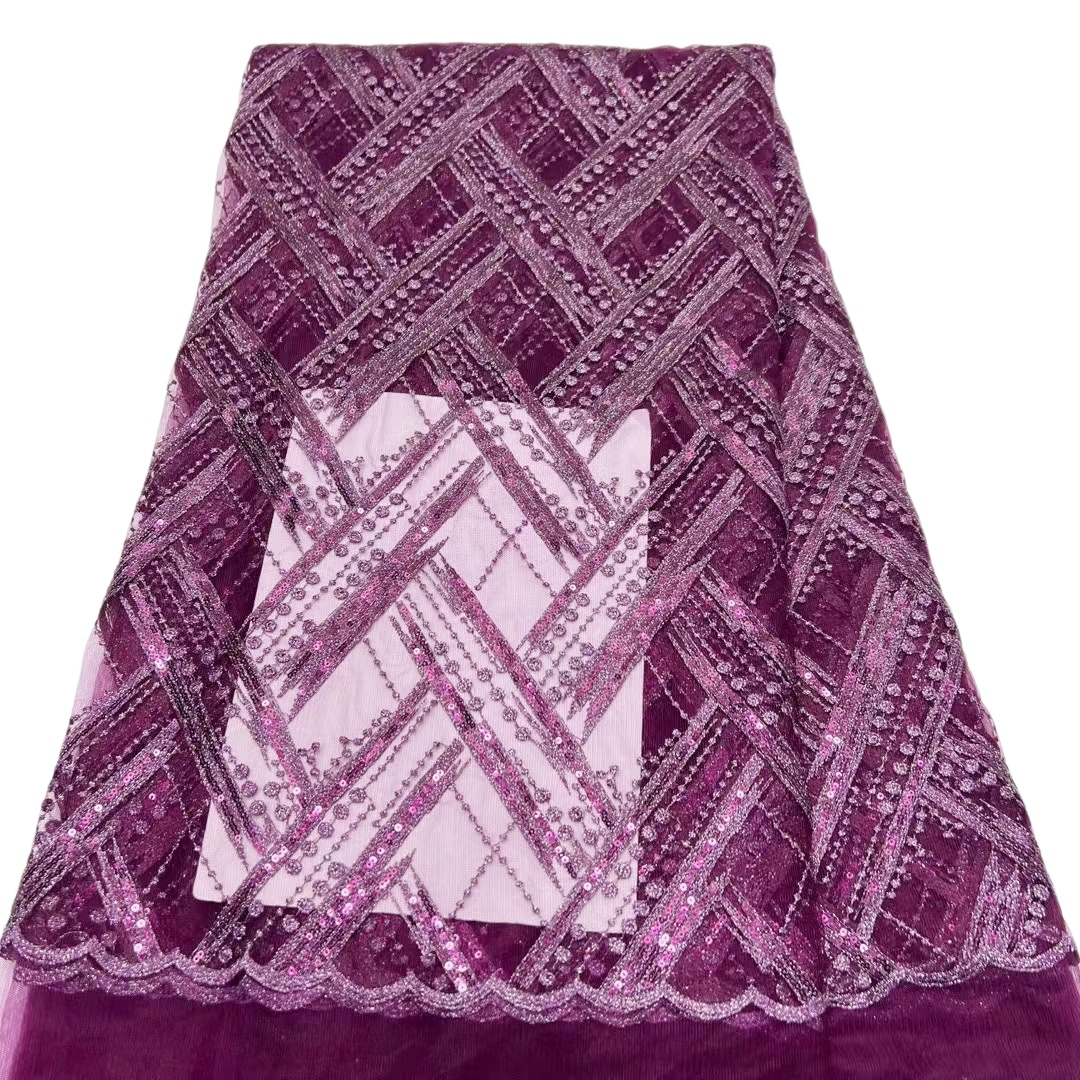 KY-6059 Afrykańskie cekiny haftowe Tiul Tiul Tiul Fabric Women Odzież Netto Najnowsze 5 jardów Najwyższa jakość Atrakcyjna przyjęcie damskie przyjęcie Gray 2023