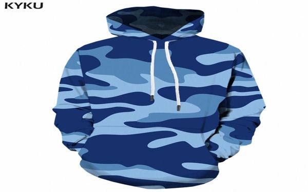 KYKU Bleu Camo Sweat À Capuche Pour Homme Camouflage À Capuche 3d Imprimé Sweat Pull À Capuche Vintage Hommes Vêtements Streetwear New1259866